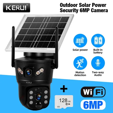Solar Dual‑Lens Security Camera 360° WiFi Outdoor Surveillance w/128GB SD Card