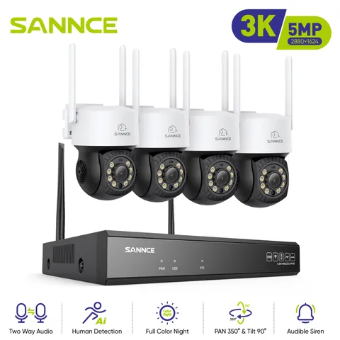 SANNCE Wireless 16CH NVR Color Night 5MP PT Security Camera System Two Way Audio