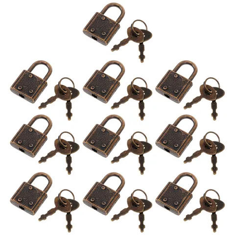 10Pcs Small Padlock Chinese Lock and Key Vintage Furniture Locks Suitcase