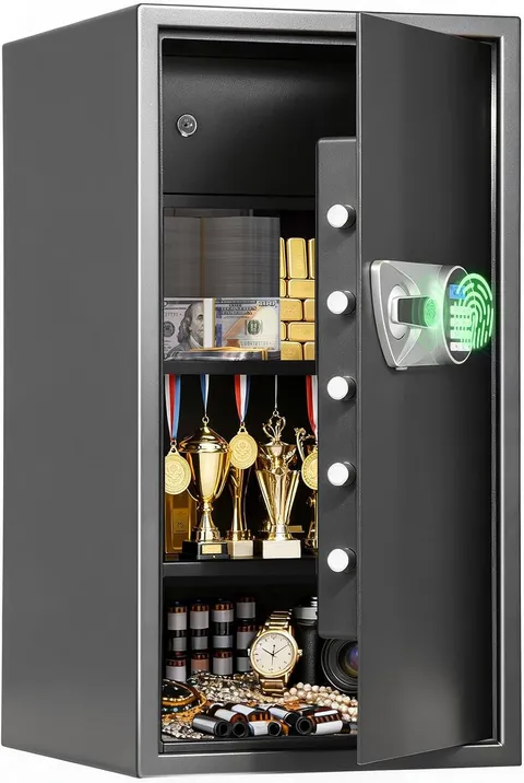 Large Home Safe 3.9 Cub Fingerprint Security Safe W/ LCD Display Dual Alarm