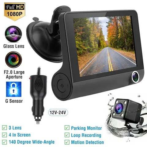 1080P Car DVR Dash Camera 3 Lens Front and Rear Video Recorder Camera G-sensor