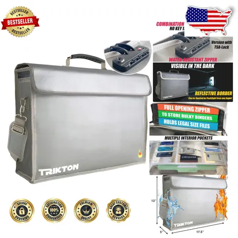 XXL Document Bag - Fireproof, Waterproof, TSA Lock, 17.5" Wide, High-Viz