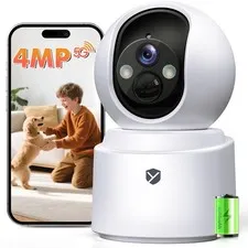 Battery Powered Indoor Camera Wireless, PTZ Pet Camera with 6000mAh Rechargea...