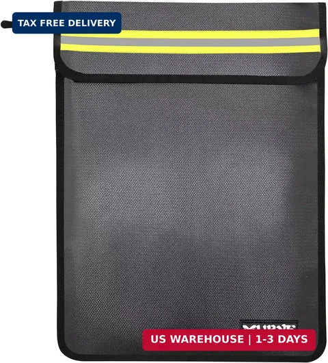 Fireproof Waterproof Money Document Bag - 15"x 11" Safe Zipper Bags with Reflect