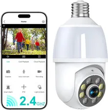 2K Light Bulb Security Camera, 2.4GHZ Wifi Lightbulb Security Cameras Wireless O