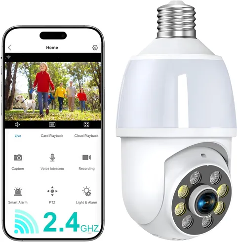 2K Light Bulb Security Camera, 2.4GHZ Wifi Lightbulb Security Cameras Wireless O