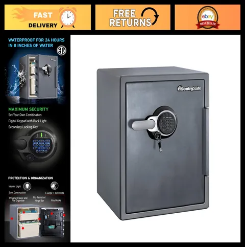 Fireproof Waterproof Home Safe with Digital Keypad Lock, 2.05 Cu Ft, Interior Li