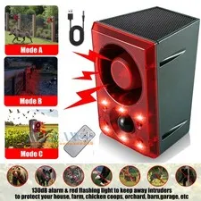 Solar Alarm Sensor Animal Repeller Outdoor Dog Barking & Gunshot Security Siren