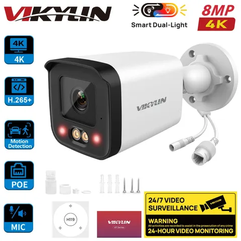 VIKYLIN POE IP Camera 4K 8MP Security Dual Light Color Human Detection Outdoor