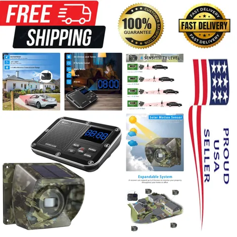 Weatherproof Solar Driveway Alert System - Wireless Motion Sensor & Receiver