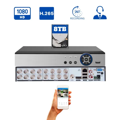 Evertech 16 Channel H.265 Security DVR Recorder 8TB HDD  AHD TVI CVI Analog