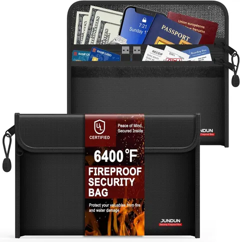 6400℉ Fireproof Money Bag,8.6”X 5.9” Dual Zippers 12 Layers | Fireproof Money Ba