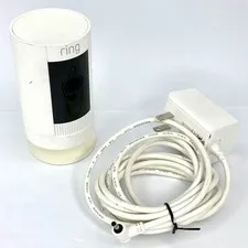 Ring Stick Up Cam Security Camera White 5UM7E5 NO BATTERY NO MOUNT, W/ CHARGER
