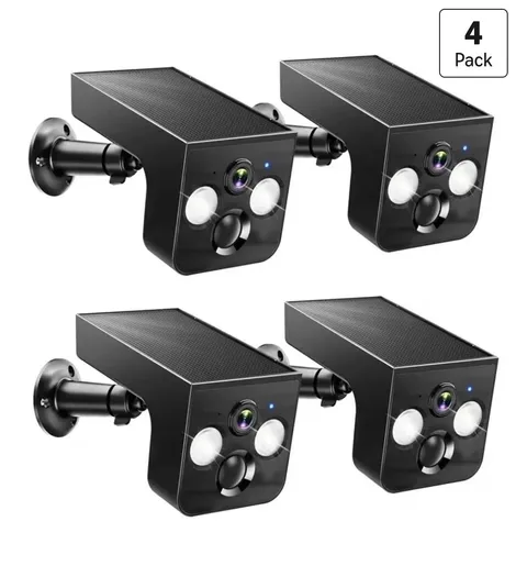 4-Pack Solar Powered 2K Wi-Fi Outdoor Security Cameras IP65 Color Night Vision