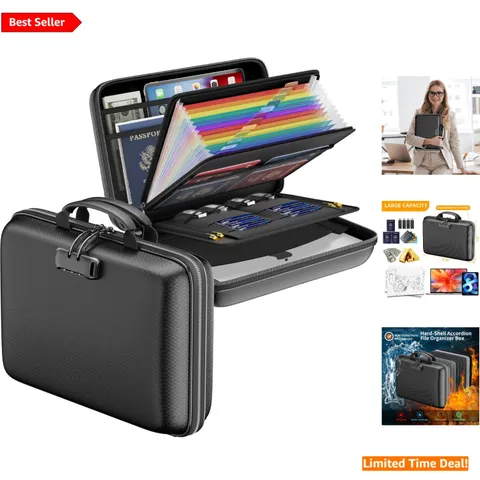 Ultimate Fireproof & Water-Resistant Document Box – 13 Pocket Accordion Storage