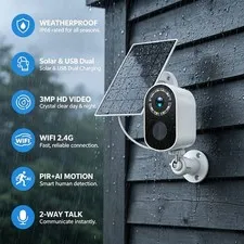 PHANSATIM Solar Powered Wireless WiFi Security Camera In-Outdoor  Waterproof