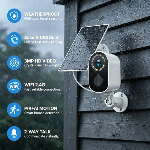 PHANSATIM Solar Powered Wireless WiFi Security Camera In-Outdoor  Waterproof