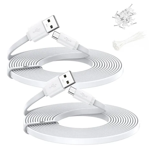 2 PCS 20FT Micro USB Flat Power Extension Charging Cable Cord Fits Wyze Cam V3