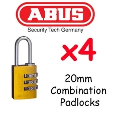  Combination Padlocks - Resettable ABUS 20mm  x4  BULK LOT High quality - YELLOW