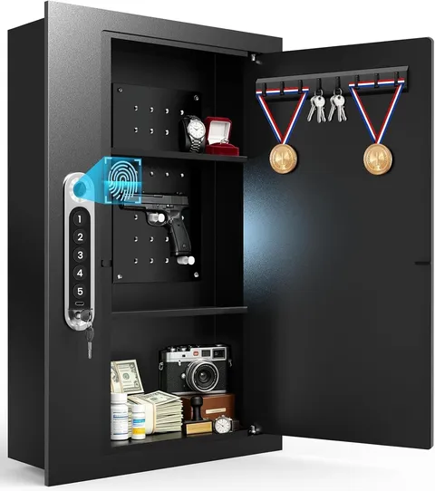 19.7" Tall Biometric Wall Safe Between 16" Studs, Fingerprint & Keypad Safe 