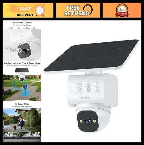 4K Ultra HD Wireless Outdoor Security Camera, Solar Powered, AI Motion Tracking,