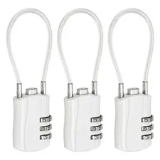 3-Digit Combination Padlock with Coated Steel Wire Rope (5.3 Inch, White) (3Pcs)