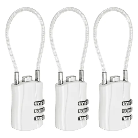 3-Digit Combination Padlock with Coated Steel Wire Rope (5.3 Inch, White) (3Pcs)