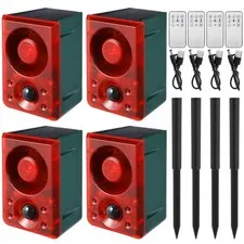 4 Pcs Solar Motion Sensor Alarm Outdoor Security System with Gunshot Sound