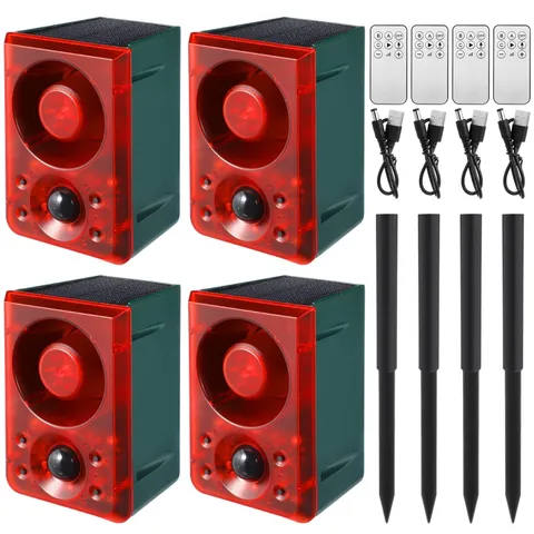 4 Pcs Solar Motion Sensor Alarm Outdoor Security System with Gunshot Sound