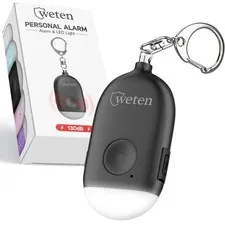 Rechargeable Personal Alarm Keychain for Women, 130dB Siren, Black