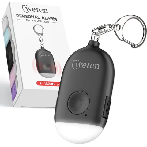 Rechargeable Personal Alarm Keychain for Women, 130dB Siren, Black