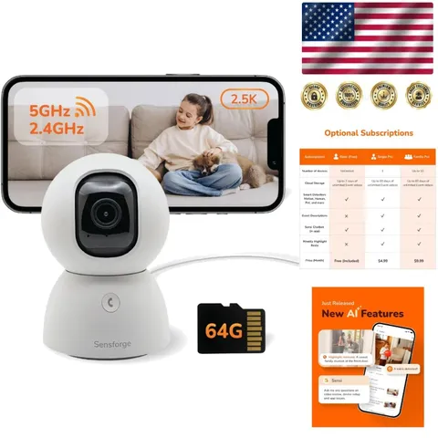High-Definition 2.5K Security Camera with Smart AI Detection & Secure Storage