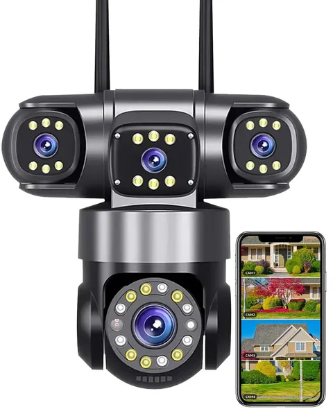 4-Lens Outdoor Security Camera Works without Wifi, No Subscription Fee