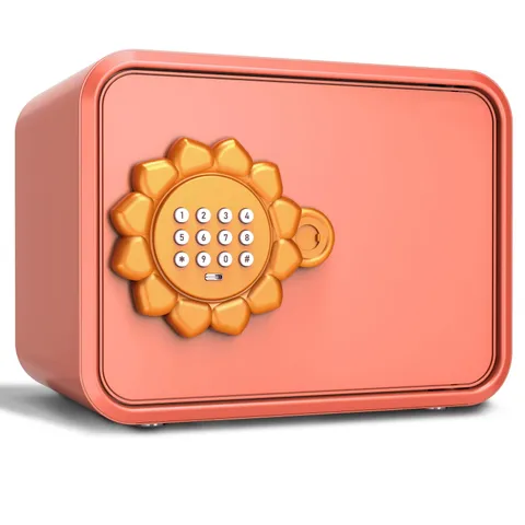 Pink Sunflower Mini Steel Safe with Auto Door & Coin Slot, Small Safe Box for...