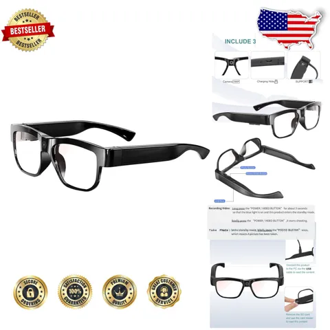 Wearable Camera Glasses 1080P HD 32GB Memory Lightweight Outdoor Sport