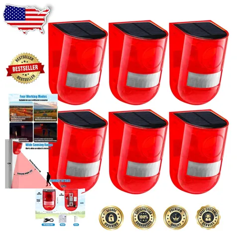 Solar Security Siren 6 Pack Motion Activated Alarm 129dB Waterproof