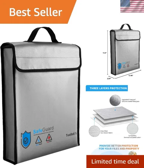 Fireproof Waterproof Document Bag with Thermal Insulation - Grey