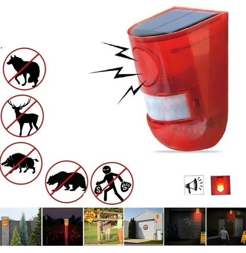 Solar Alarm LED Light Solar Strobe Light Wireless Motion Sensor Detector Outdoor