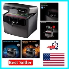 Stylish Black Fireproof & Waterproof Safe with Key Control, 14.3x15.5x13.5