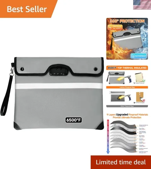 Waterproof Fireproof Document Envelope with Lock - 9-Layer Insulation 15x12in