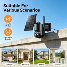 4G Solar Security Camera Wireless Outdoor, IP65 Waterproof, 6MP