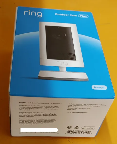 Ring Outdoor Cam Plus + Battery or Plug-In Wide-Angle 2K Video White color New