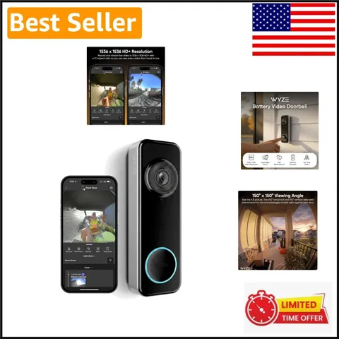 Battery-Powered Video Doorbell with Head-to-Toe View & Smart Alerts - Easy Setup