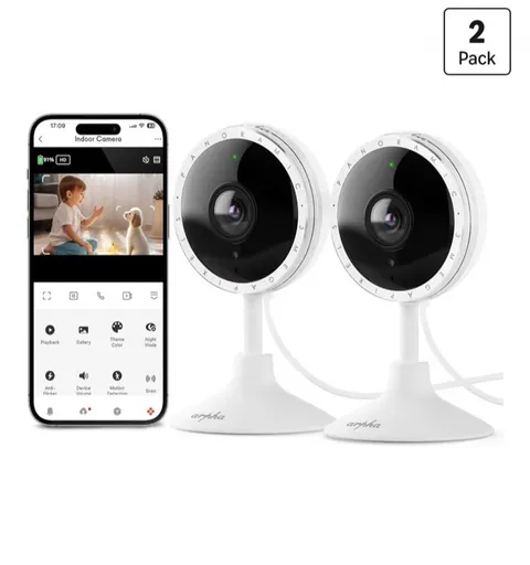 ARPHA 2-Pack 2K WiFi Indoor Security Cameras QHD 3MP Night Vision Alexa