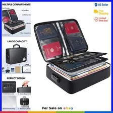 Fireproof Document Bag Portable Waterproof File Organizer Box Lock 15x11x4