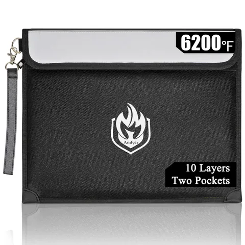 2 Pockets Fireproof Document Bag 6200°F, 10 Layers Waterproof Fireproof Money...