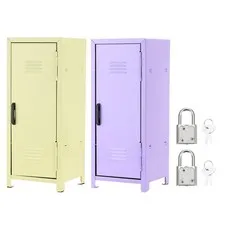 Mini Locker 4.3 x 10.8 Inch, 2 Pcs Small Locker with Lock Keys, Yellow/Purple