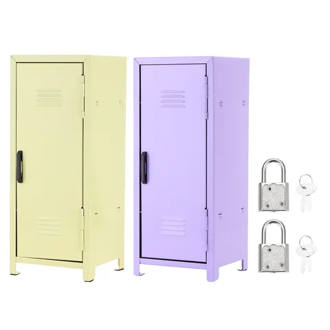 Mini Locker 4.3 x 10.8 Inch, 2 Pcs Small Locker with Lock Keys, Yellow/Purple