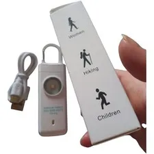 White Rechargeable Personal Alarm 130dB with Flash Light, USB Charger, Keyring