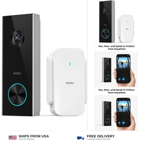 aosu 2K Wireless Doorbell Camera with aosuBase, Battery Powered, 2.4G WiFi | ...